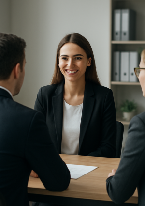 Image d'une candidate pendant son entretien de sélection