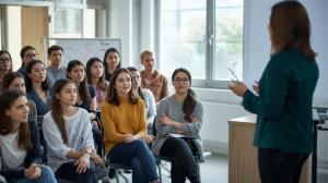 Image décorative montrant des étudiants en cours