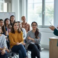 Image décorative montrant des étudiants en cours