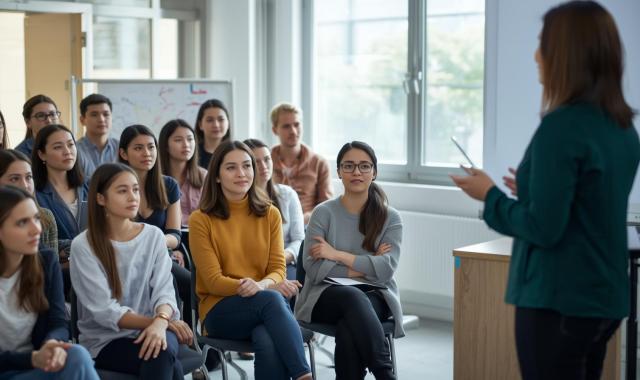 Image décorative montrant des étudiants en cours